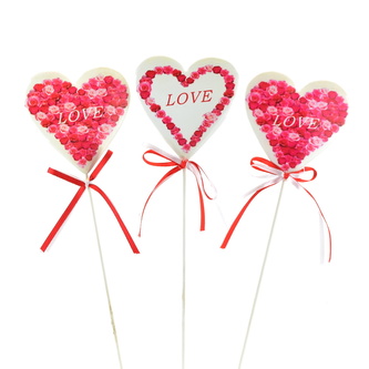 Srdce s růžičkami zápich 3 ks