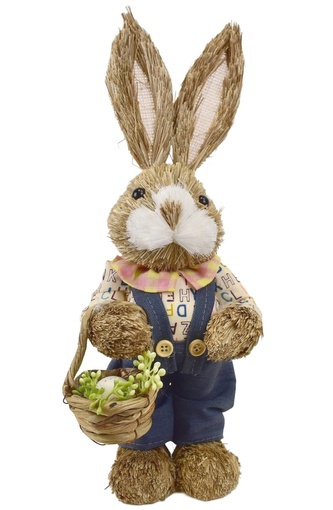 Slámový zajíc s košíčkem 33x13 cm