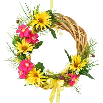 Letní proutěný věneček se žlutými  kopretinami Ø25 cm