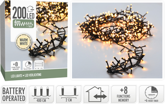 ŁAŃCUCH LED 200L WW ZEWNĘTRZNE 400CM+8FUNKCJI NA BATERIE,TIMER