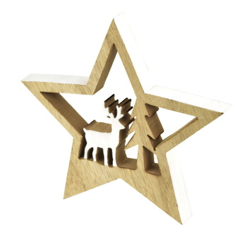 Hvězda dřevěná se srnkou 20 cm
