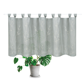 Krátká záclonka s poutky, výšivka větvičky - světle šedá, 50 mm, 150 mm