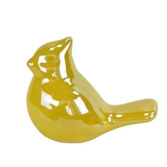 Keramický ptáček perleťově žlutý 8 cm