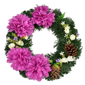 Podzimní věnec s fialovými chryzantémami Ø30 cm