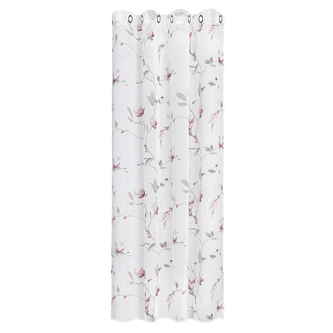 Záclona s kroužky, potisk „květy“ - růžová, 245 mm, 145 mm