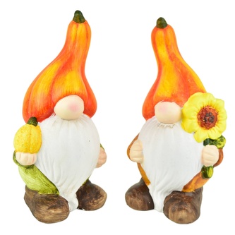 Skřítci s oranžovou čepicí z keramiky, set 2 ks, 15x8 cm