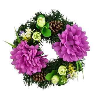 Věneček podzimní s fialovými chryzantémami Ø20 cm
