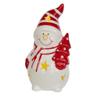 Sněhulák s čepičkou a s LED osvětlením 13 cm