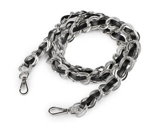 Koženkový popruh / ucho s řetízkem a karabinami šíře 2 cm - 1 ks - 3 černá stříbrná