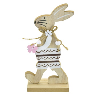 Zajíček dřevěný s kytičkou, 19 cm