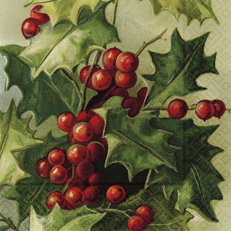Papírový ubrousek Red Christmas Flowers Holly