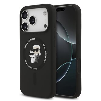 Karl Lagerfeld Liquid Silicone Karl and Choupette MagSafe Zadní Kryt pro iPhone 17 Pro Black