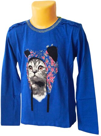 Dívčí tričko LEMON BERET kočička dlouhý rukáv, modrá, velikost: 104/110