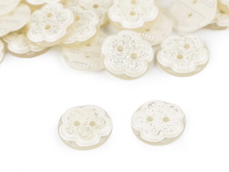 Knoflík květ s glitry velikost 20" - 50 ks - 4 krémová světlá