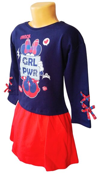 Dívčí šaty MINNIE teplé dlouhý rukáv, modročervená, velikost: 104