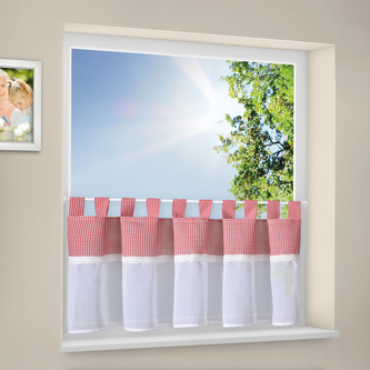 Krátká záclonka se smyčkami, kostkovaná - červená, 50 mm, 150 mm