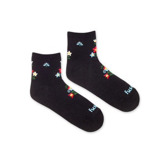 Tříčtvrteční ponožky Květinová louka Černé M (39-42)