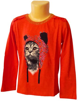 Dívčí tričko LEMON BERET kočička dlouhý rukáv, oranžová, velikost: 116/122