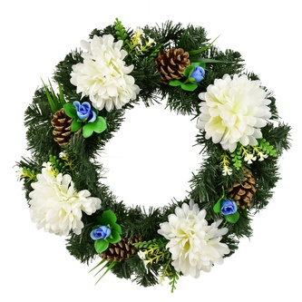 Věnec podzimní s bílými chryzantémami Ø35 cm