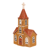 Domeček keramický - kostelík, na čajovou svíčku, hnědý