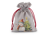 Vánoční dárkový pytlík sněhulák 13x18 cm imitace juty - 10 ks - 2 šedá světlá