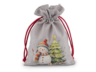 Vánoční dárkový pytlík sněhulák 13x18 cm imitace juty - 10 ks - 2 šedá světlá