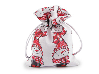 Vánoční dárkový pytlík sněhulák 13x18 cm imitace juty - 10 ks - 1 bílá