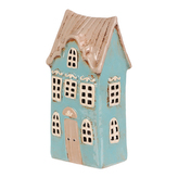 Domeček keramický - patrový, na čajovou svíčku, sv. modrý