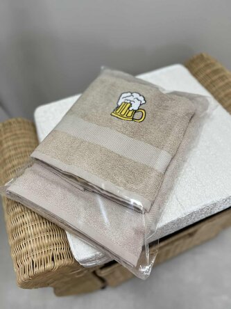 B.E.S. - Petrovice, s.r.o. Dárkový set ručník a osuška 50x90+70x140 froté s výšivkou piva - béžová