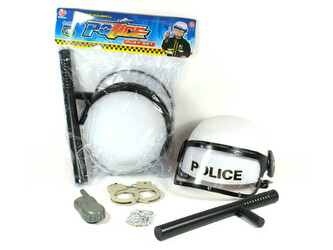 ZEST.POLICJA Z HEŁMEM+PAŁKAI KAJDANKI 110