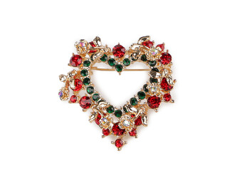 Brož s broušenými kamínky vánoční stromeček, srdce - 1 ks - 2 červená srdce