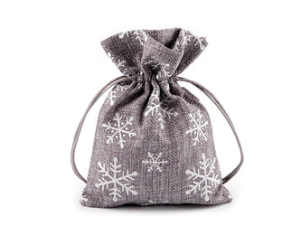 Vánoční dárkový pytlík vločky s glitry 13x18 cm imitace juty - 10 ks - šedá