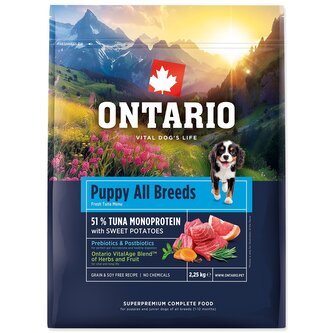 Krmivo Ontario Puppy & Junior All Breeds Monoprotein Tuna & Sweet Potatoes 2,25kg
