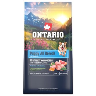 Krmivo Ontario Puppy & Junior All Breeds Monoprotein Turkey & Sweet Potatoes 6,5kg