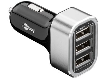 Goobay Napájecí 12-24V autoadaptér na 3x USB, 5.5A černý, ID Chip pro rychlé nabíjení