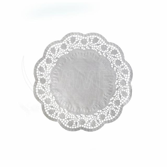 Dekorativní krajka (PAP) kulatá bílá Ø22cm [100 ks]