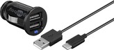 Goobay Napájecí 12V autoadaptér na 2x USB 2,1A s kabelem USB-C, černý