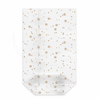 Sáček čirý (OPP) s křížovým dnem Hvězdy zlaté 16 x 27 + 6,5 cm [100 ks]