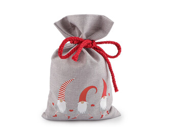 Vánoční dárkový pytlík skřítek 15x25 cm imitace juty - 10 ks - šedá světlá