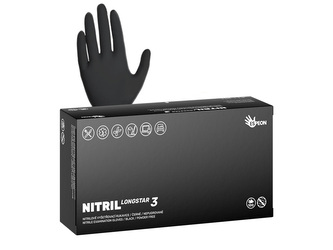 Nitrilové rukavice NITRIL LONGSTAR3  100 ks, nepudrované, černé, 11.4 g Velikost: L
