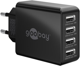 Goobay 4 portový nabíječ (30 W) 4x USB-A porty, černý