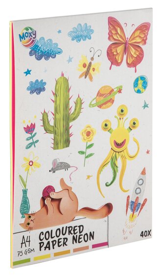 Barevný papír neonový, A4, 75 gsm,  40 listů