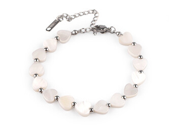 Náramek z nerezové oceli s perleťovými srdíčky - 1 ks - 1 stříbrná