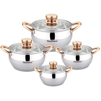 HAUS ROLAND sada nerezového nádobí 8 dílná, lesklá s měděnými úchyty