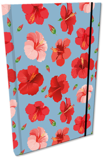 Notes A5 z gumką Soft Touch w kratkę Hibiskusy W Jeansie, Bee-Bee