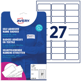 Identyfikatory samoprzylepne do zadruku A4 63,5x29,6mm op. 20szt. sztuczny jedwab biały, Avery