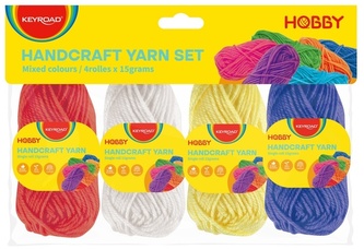 Włóczki zestaw 4-kol. 4X15g biała żółta niebieska czerwona, Keyroad