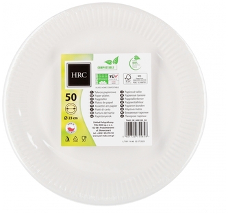 Talerzyki papierowe HRC TH02 średnica 227 mm op. 50 szt. białe, Pol-Mak