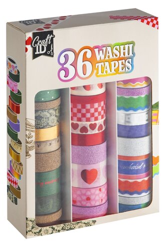 Washi pásky, 36 ks - srdíčka, různé motivy