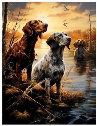 Malowanie po numerkach 40x50cm Pieski trzy na mokradłach polowanie, Norimpex